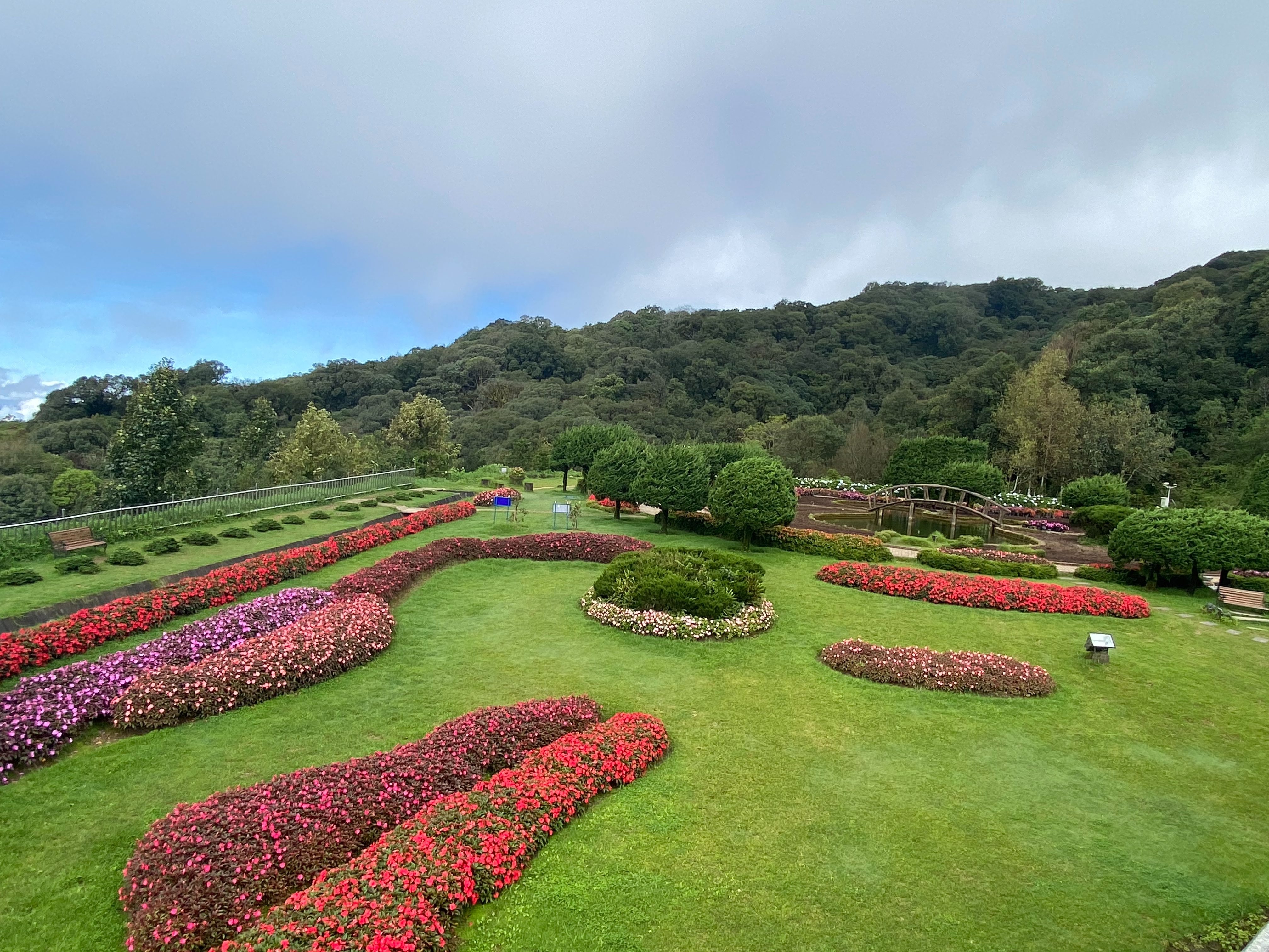 Colorful flower gardens and mountain scenery at Doi Inthanon National Park